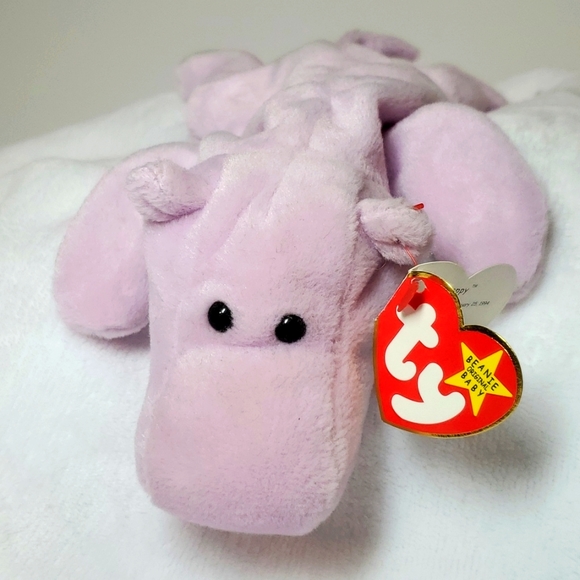 Ty Other - Happy the hippo, Ty beanie Babies Collect Mint Retired 1994 Purple Hippopotamus